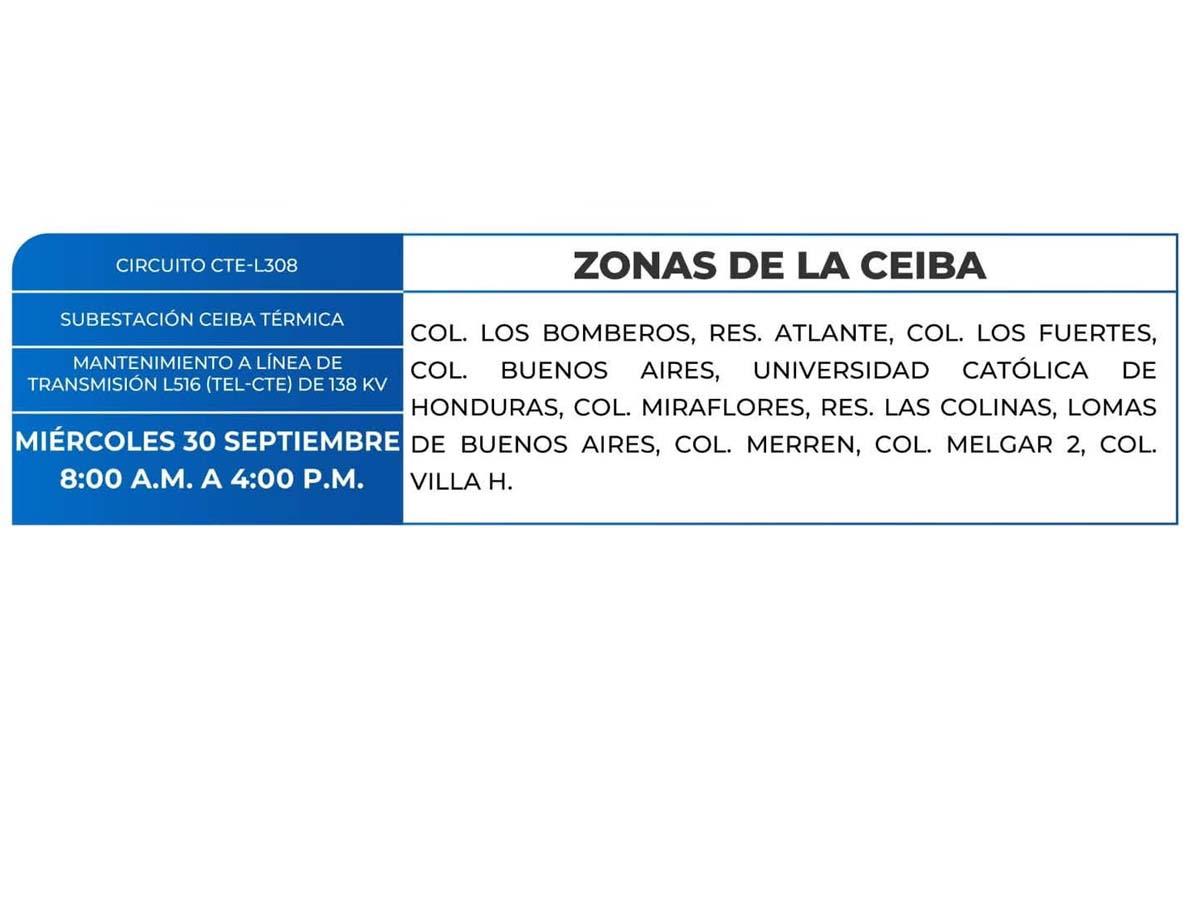 Más de 100 zonas de Honduras no tendrán luz este miércoles 30 de septiembre