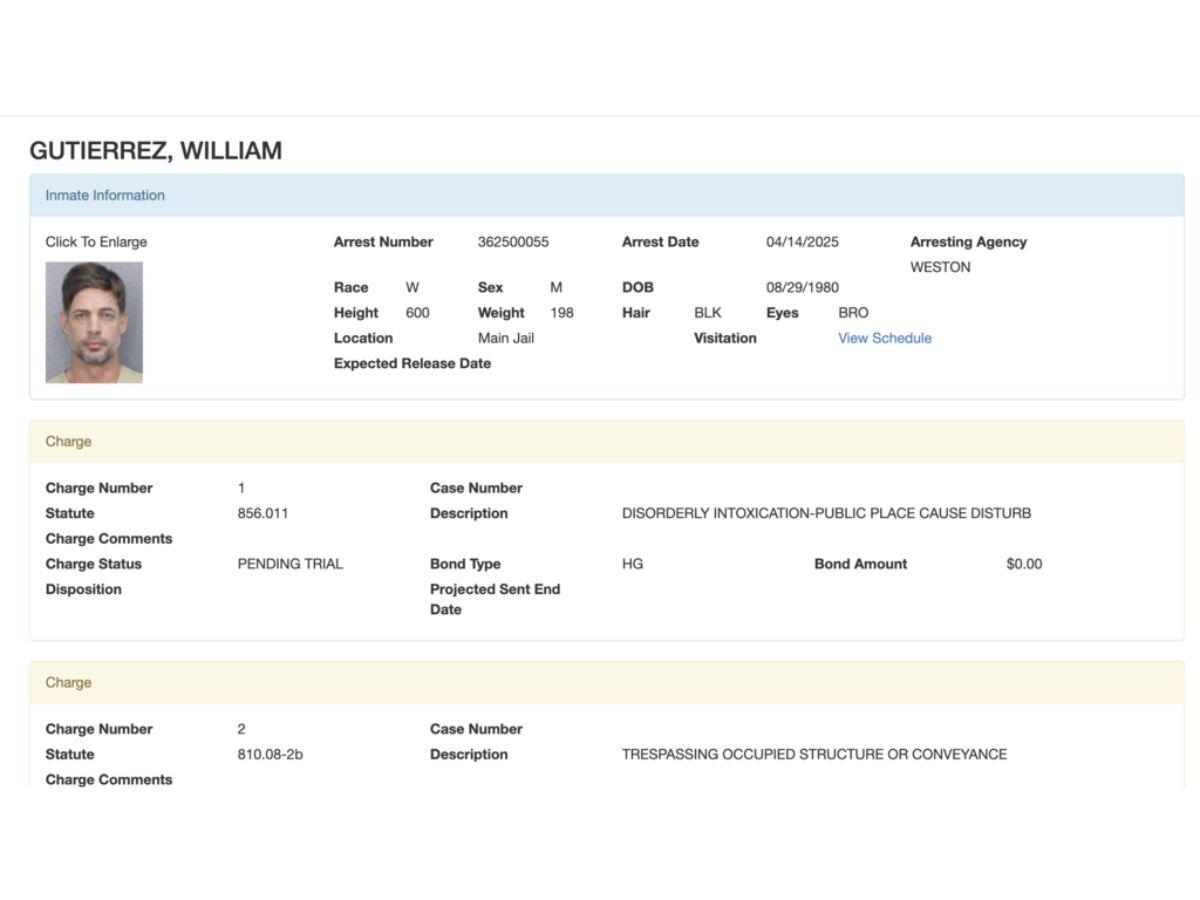 Arrestan a William Levy en el sur de Florida