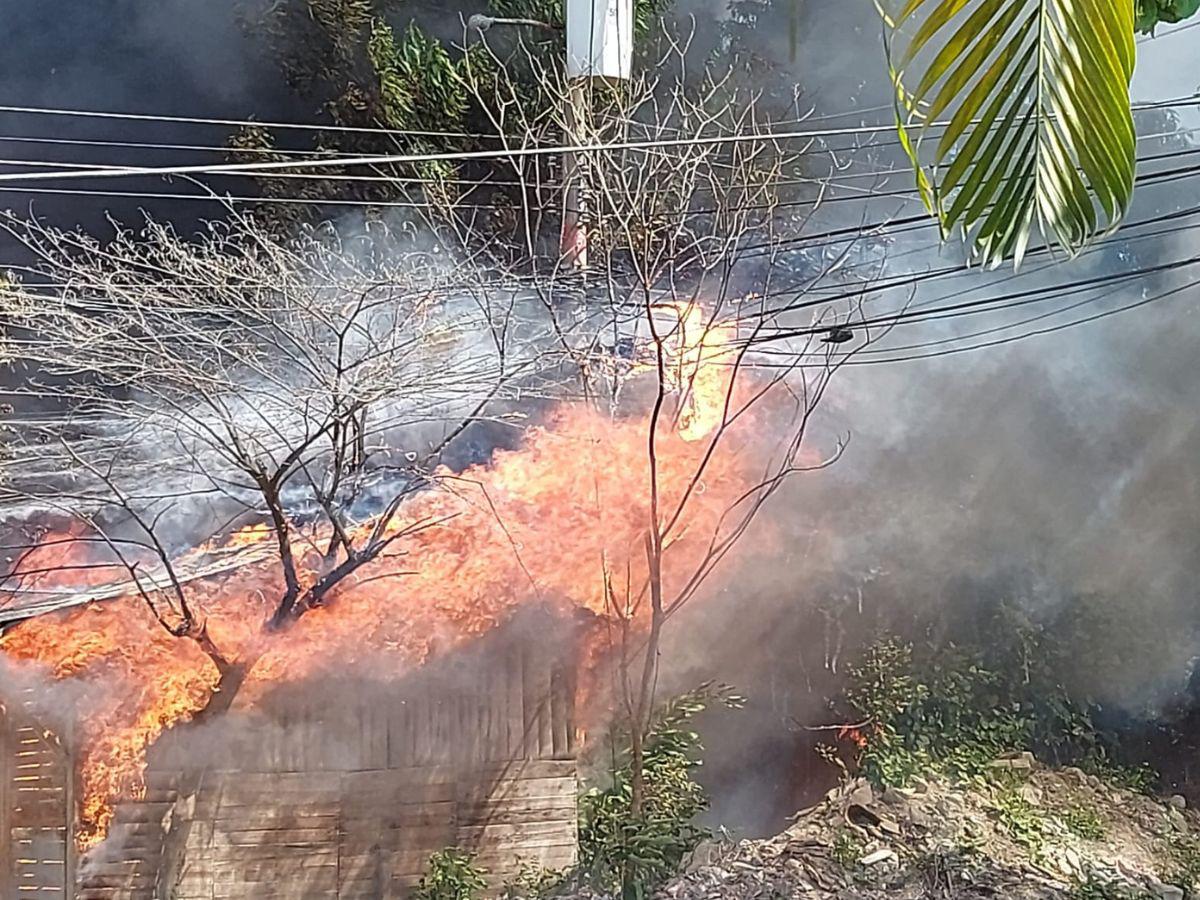 Pavoroso incendio consume tres viviendas en barrio Cabañitas en SPS