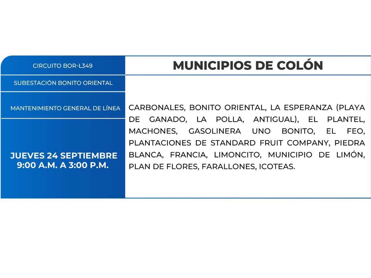 Cortes de energía de este jueves 24 de septiembre en San Pedro Sula, Yoro y Tegucigalpa