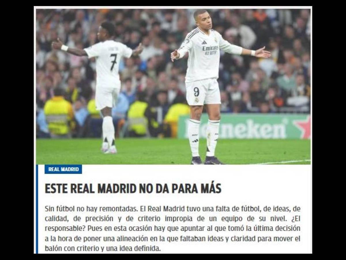 Prensa deportiva sentencia a Real Madrid: Sin jugar a nada no hay milagros