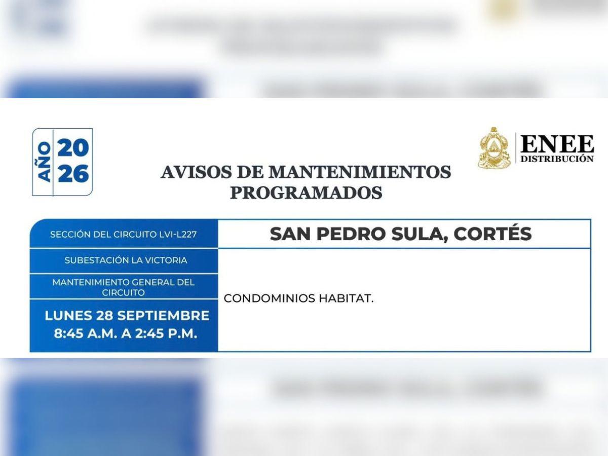 Estos lugares de Honduras no tendrán energía este lunes 28 de septiembre