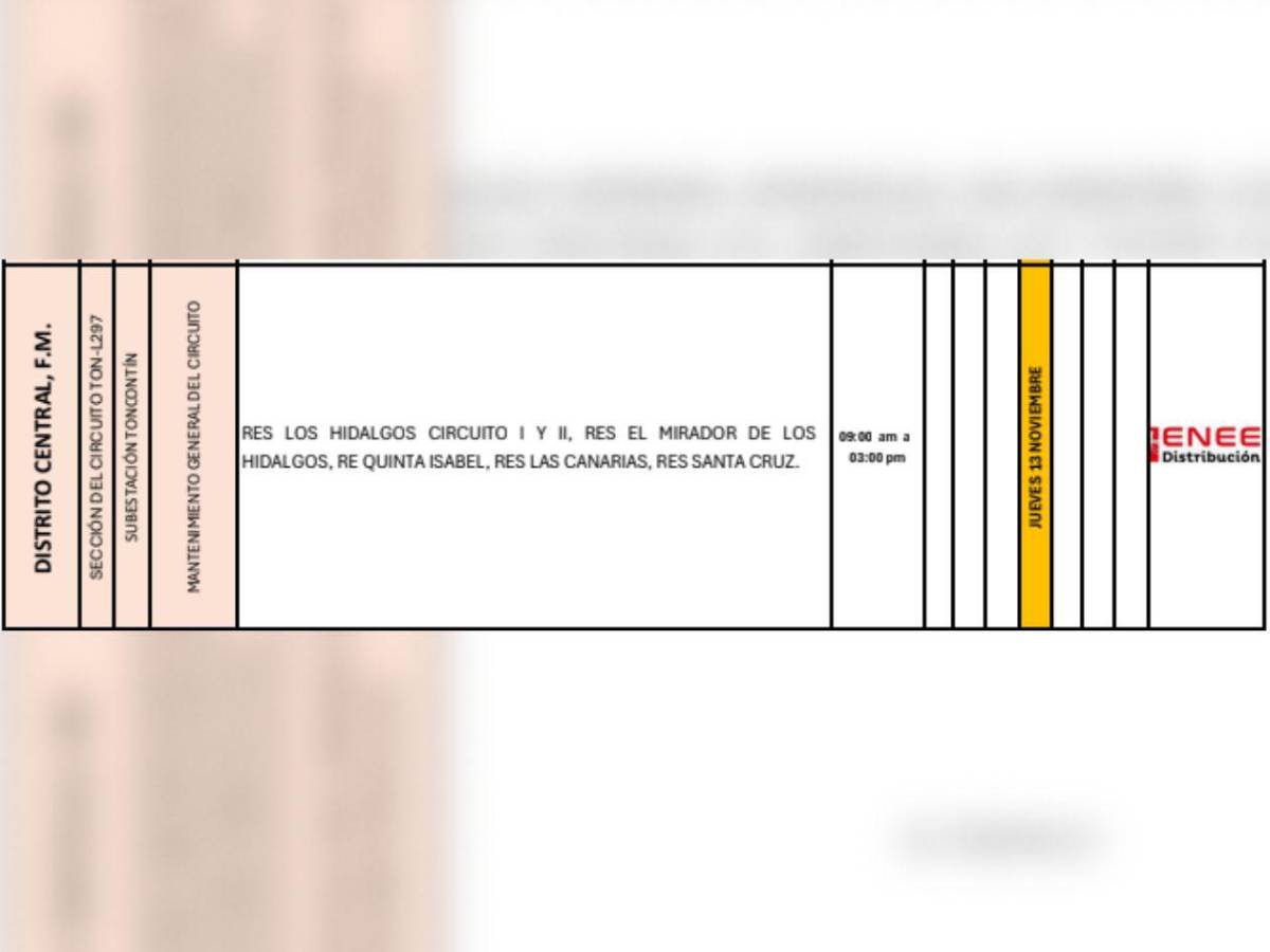 Enee anuncia cortes eléctricos en estas zonas de Honduras para este jueves 13 de noviembre