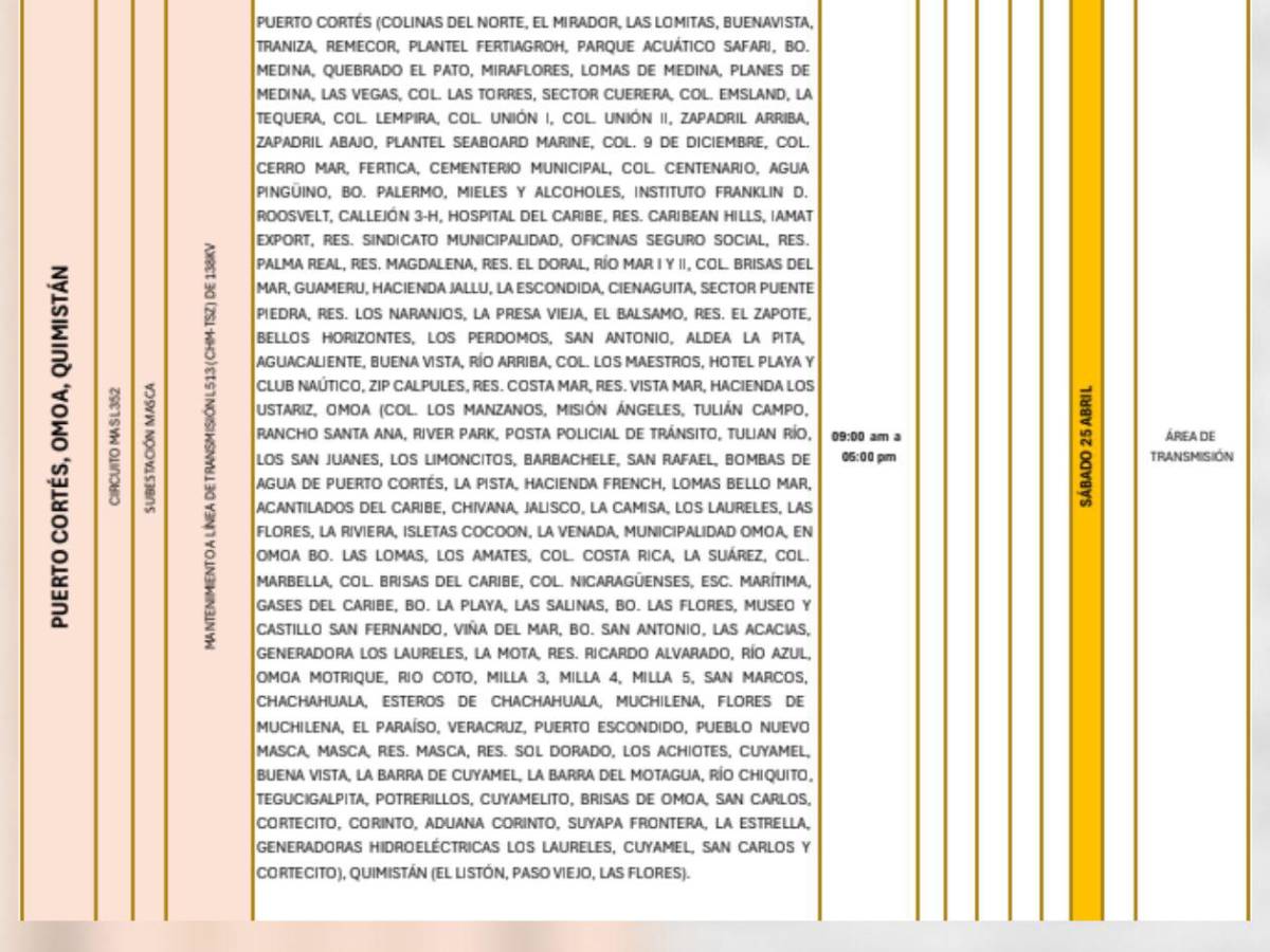 Amanecerán sin luz en estas zonas de Honduras este sábado 25 de abril