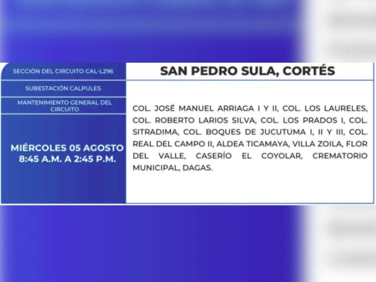 Estos barrios y colonias de Honduras no tendrán energía este miércoles 5 de agosto