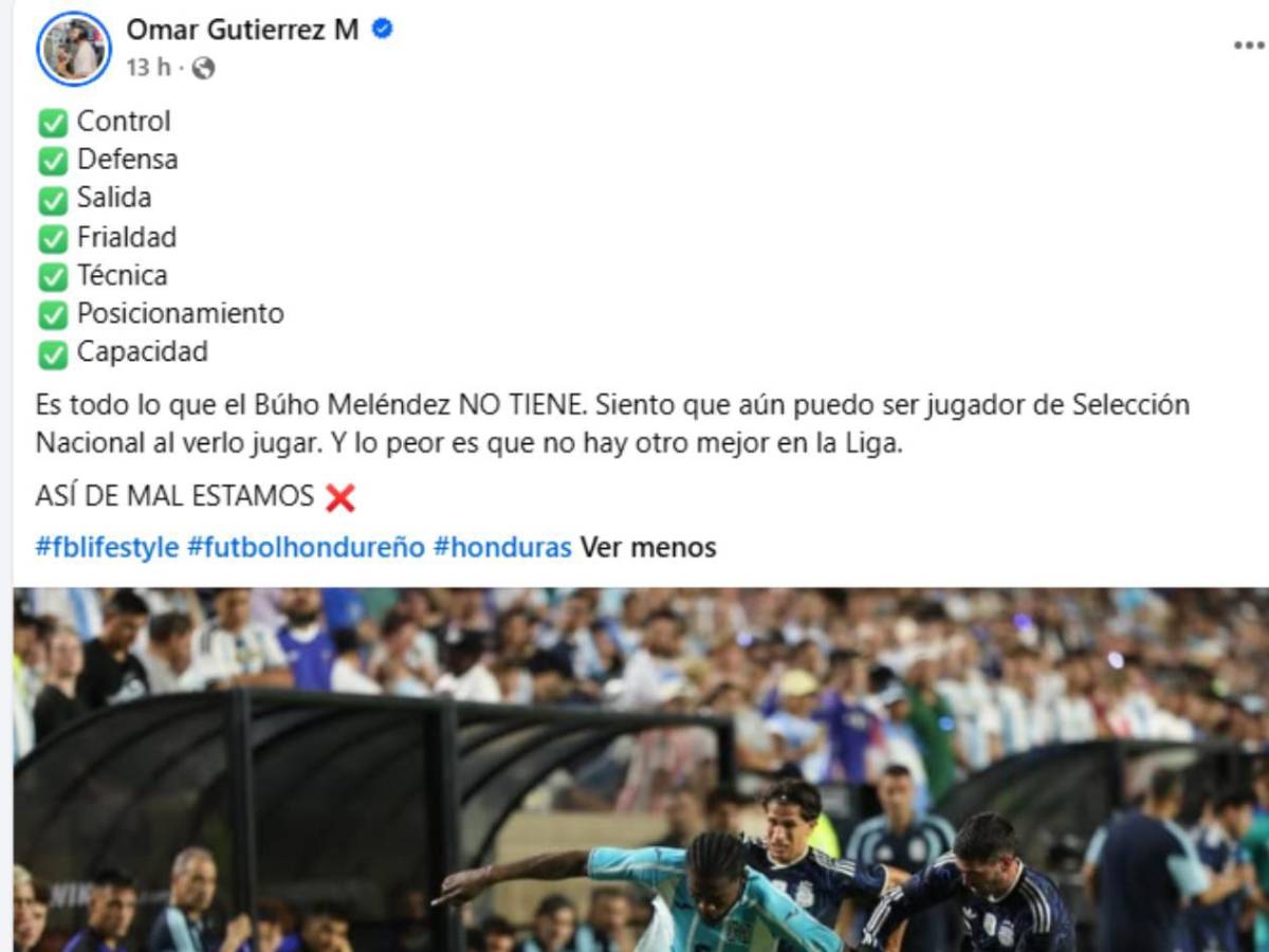 Futbolista de Liga Nacional señala al Búho Meléndez tras el Argentina - Honduras