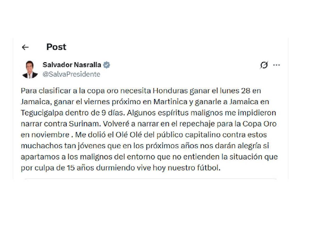 Nasralla revela por qué no estuvo en partido de Honduras: Espíritus malignos me impidieron