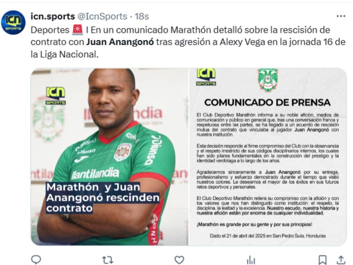 Reacción de la prensa hondureña tras salida de Anangonó del Marathón