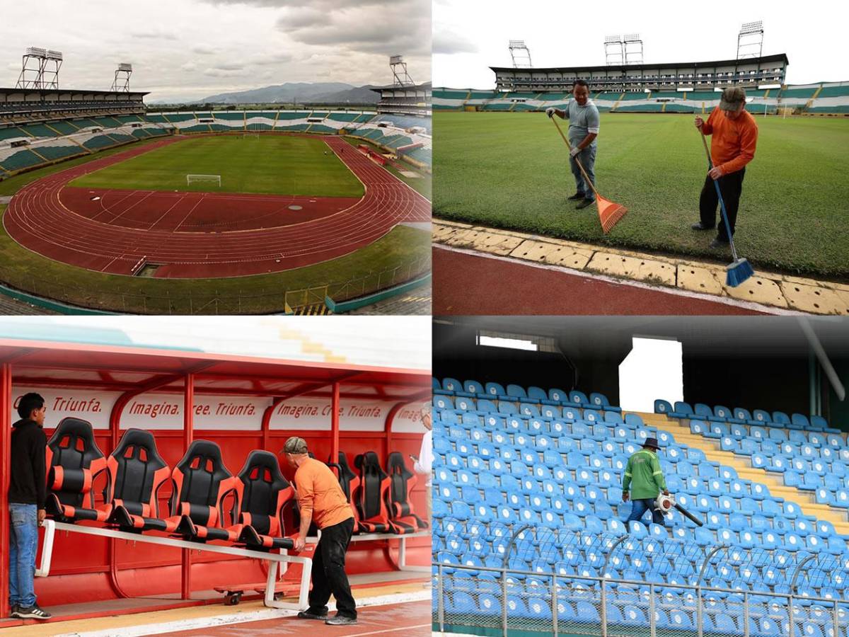 Embellecen estadio Olímpico para la final Marathón - Olimpia: así pulen la grama