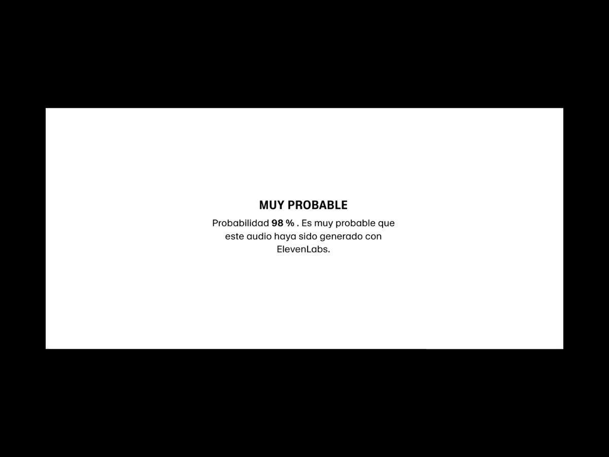 Captura de pantalla a un análisis en Eleven Labs, realizado el 27 de septiembre de 2024.