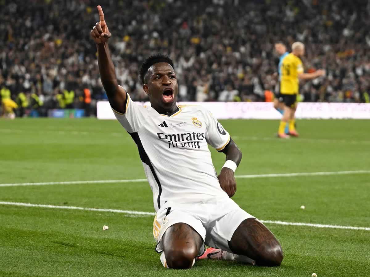 Viniciius celebrando su gol en la final de la Champions League contra el Borussia Dortmund.