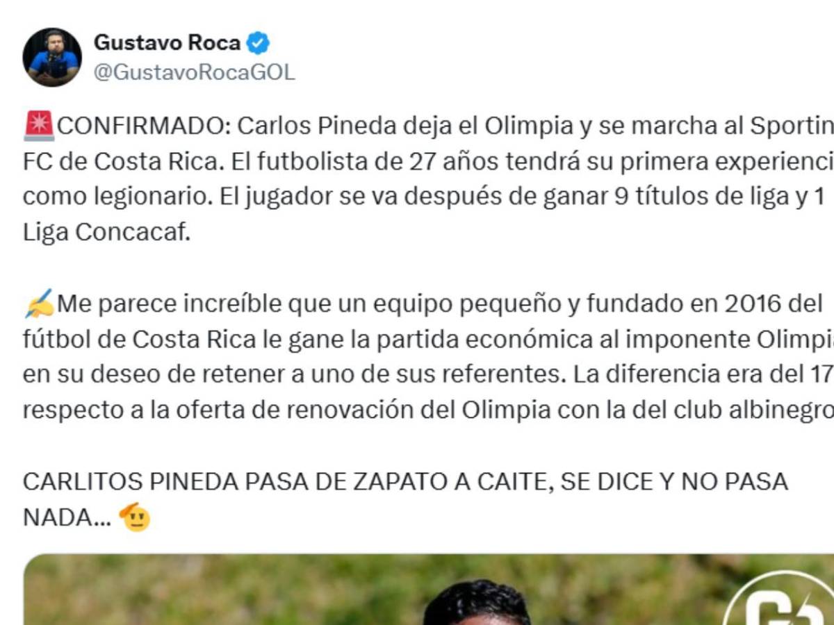 Mercado: Por esta sorprendente razón Carlos Pineda se va del Olimpia