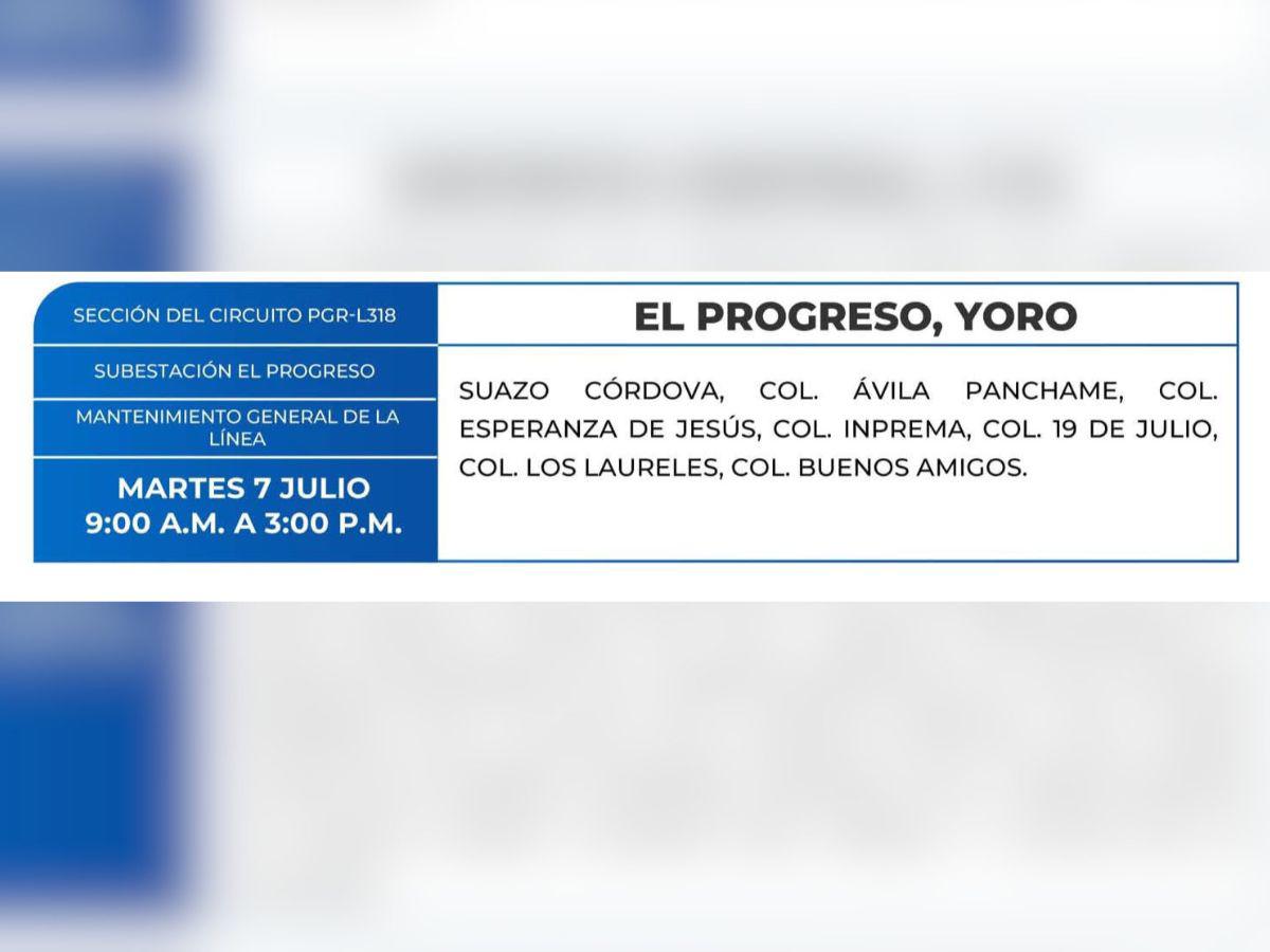 Estos lugares de Honduras no tendrán luz este martes 7 de julio