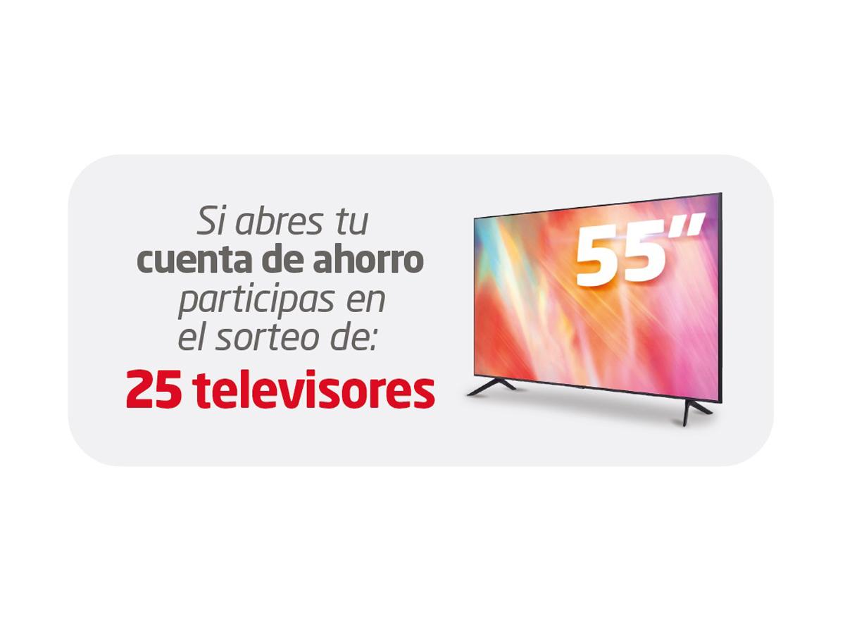 Durante la vigencia de la promoción, también puedes participar en el sorteo de 25 televisores de 55 pulgadas al abrir una nueva cuenta de ahorro y recibir tus remesas directo a tu cuenta.