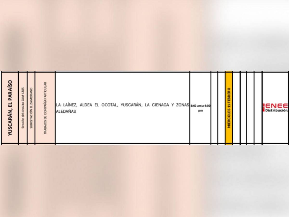 Extensos cortes de luz en estas zonas de Honduras este miércoles 11 de febrero