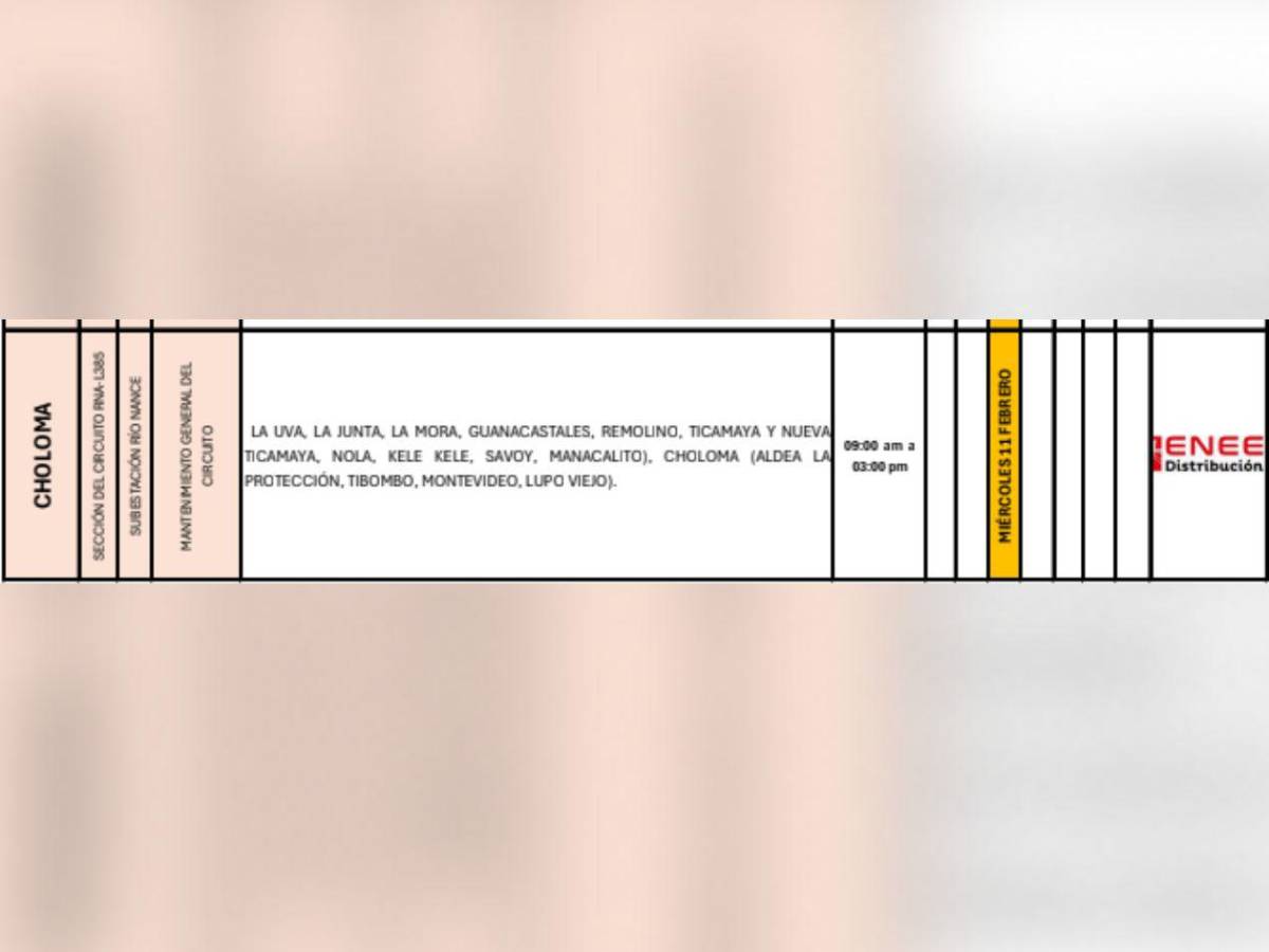 Extensos cortes de luz en estas zonas de Honduras este miércoles 11 de febrero