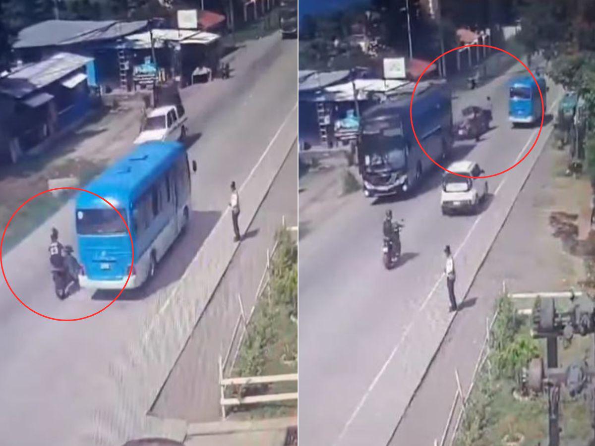 Video: motociclista no logra rebasar e impacta brutalmente en Tegucigalpa