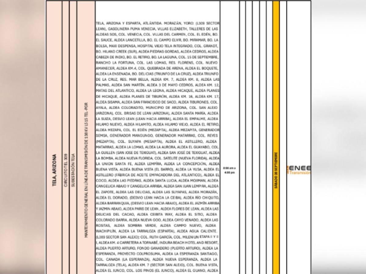 Estos municipios de Honduras sufrirán cortes de luz este sábado 20 de septiembre