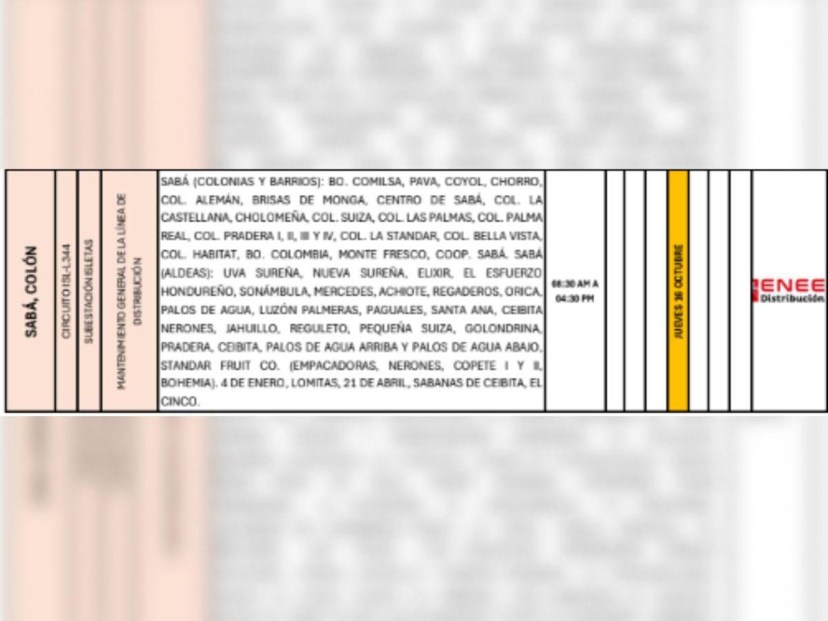 Cortes de luz en Tegucigalpa, SPS y otros sitios de Honduras este jueves 16 de octubre