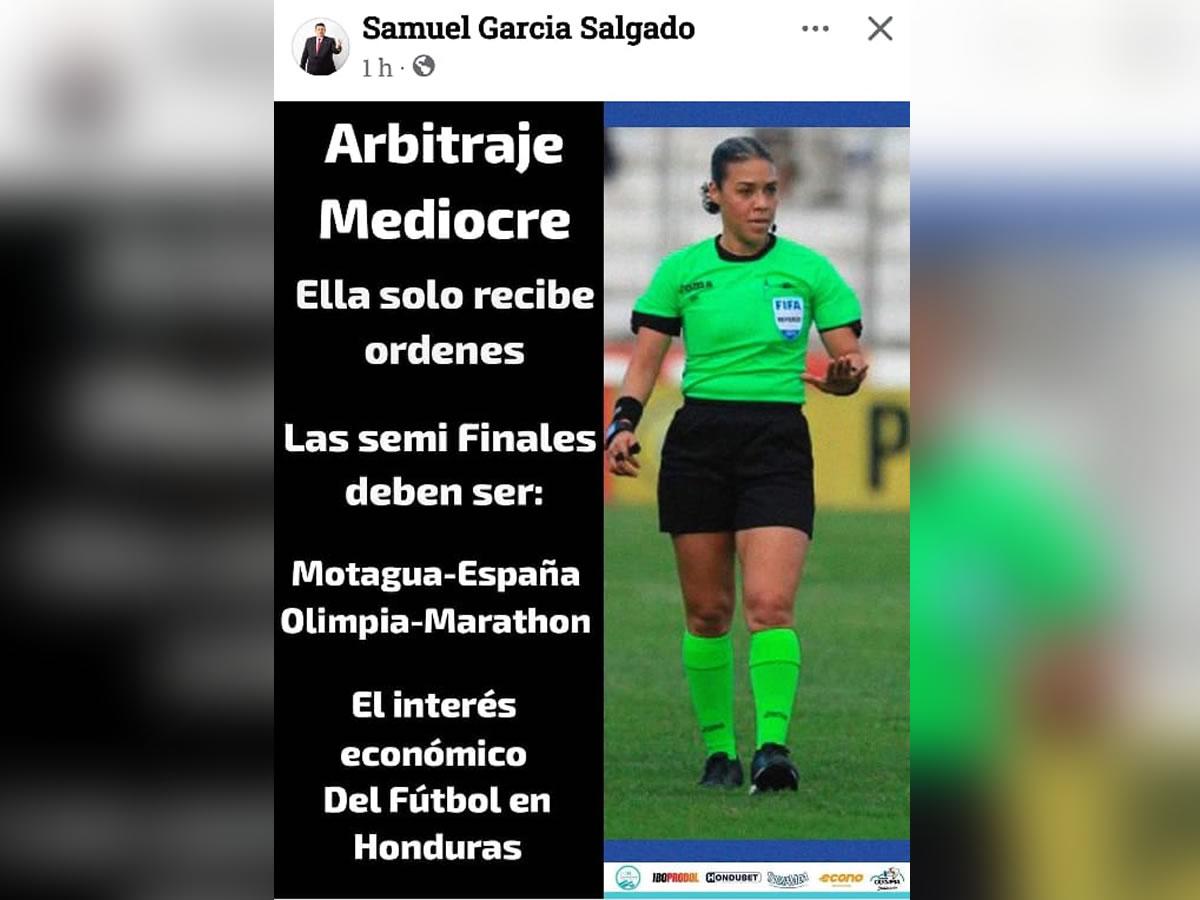 El fuerte mensaje que publicó Samuel García, presidente del Olancho FC, contra Melissa Pastrana.