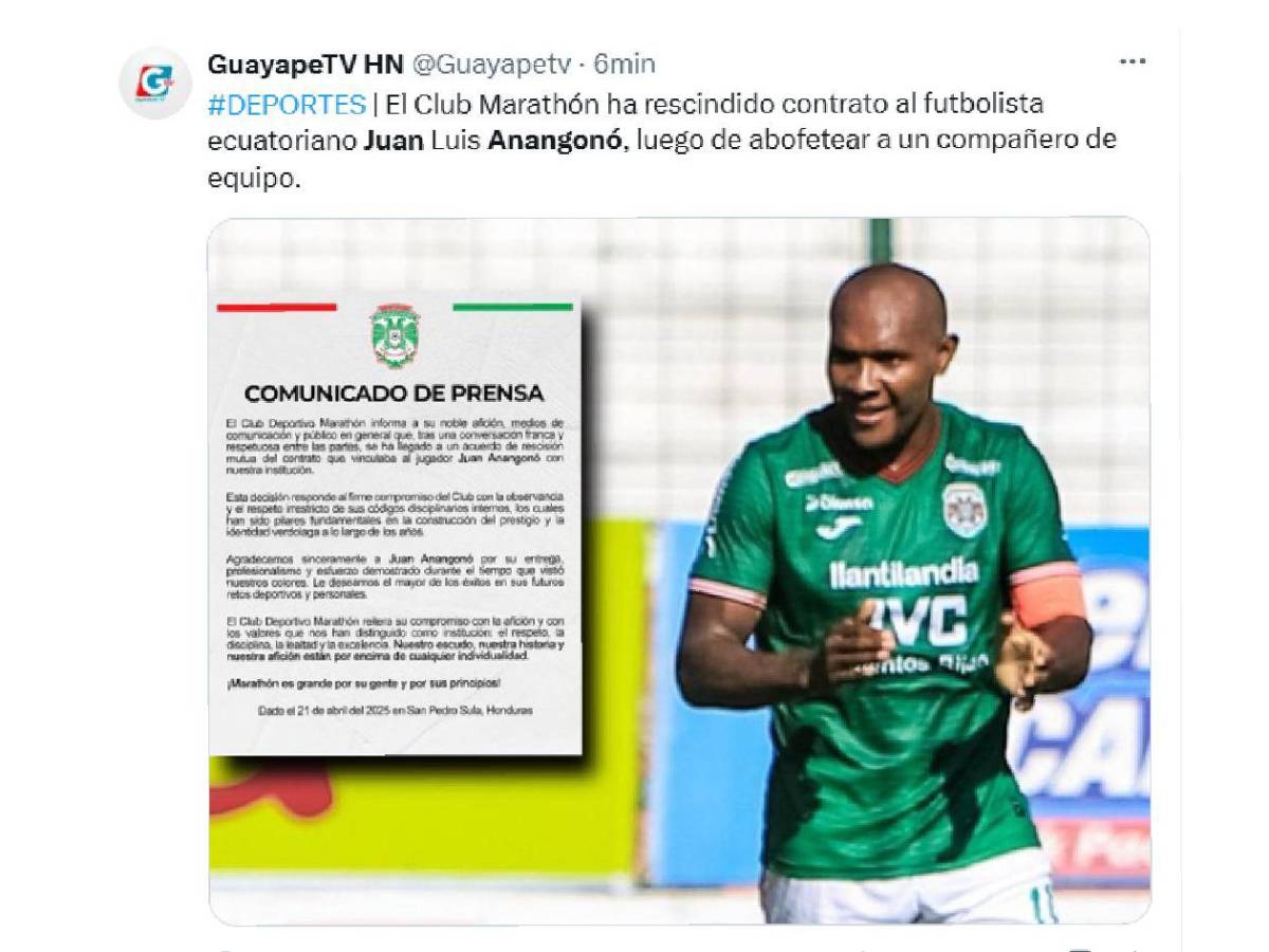 Reacción de la prensa hondureña tras salida de Anangonó del Marathón