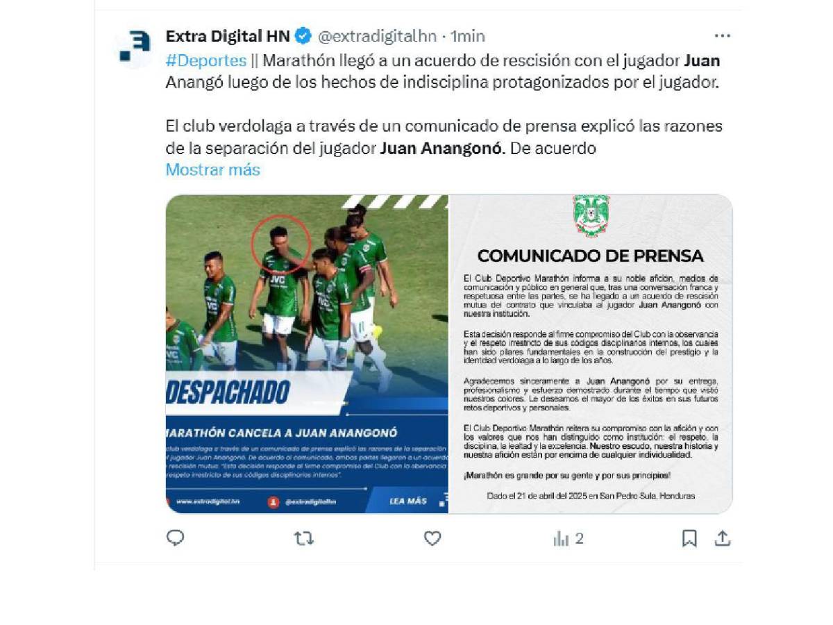 Reacción de la prensa hondureña tras salida de Anangonó del Marathón