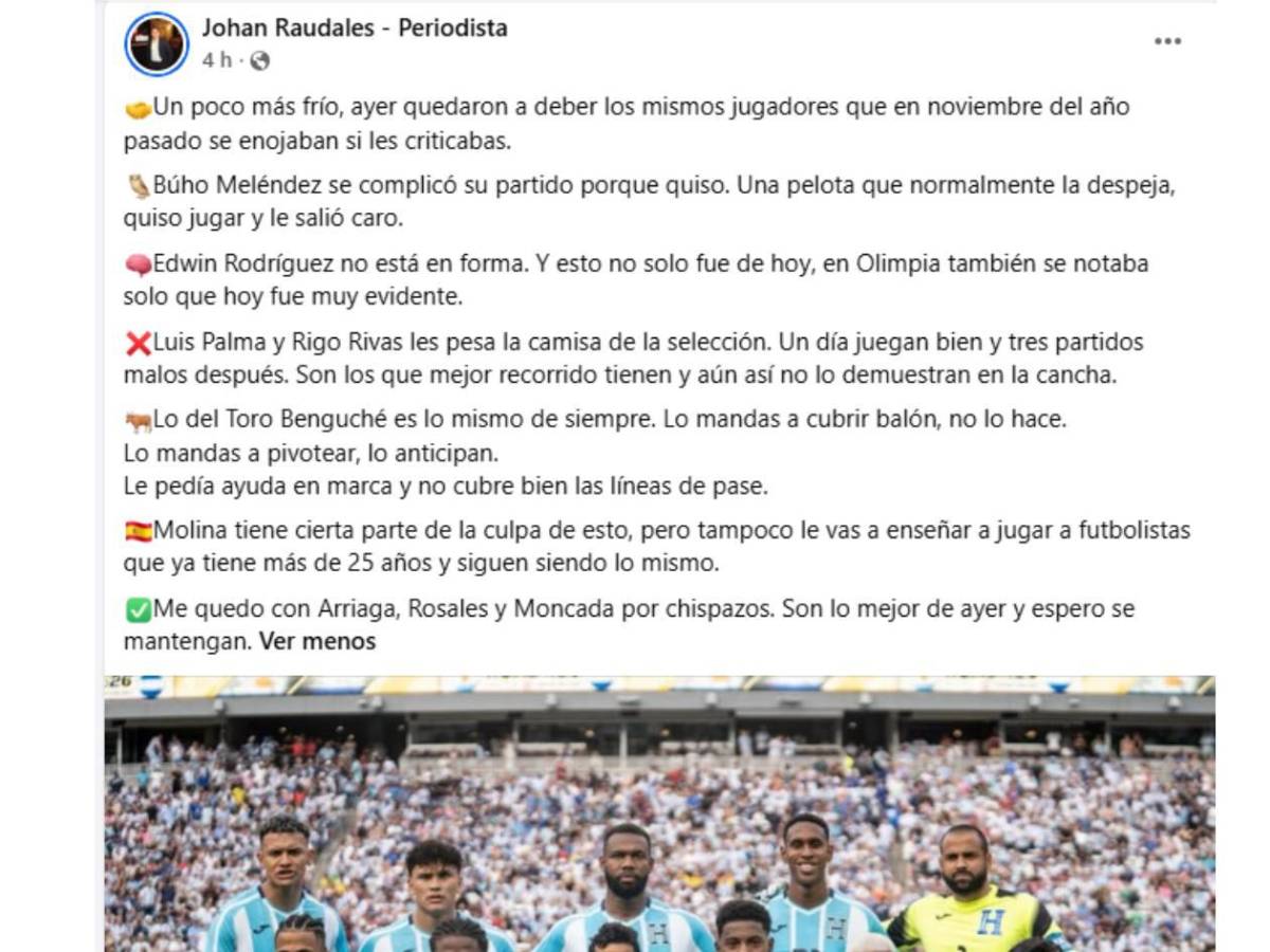 Futbolista de Liga Nacional señala al Búho Meléndez tras el Argentina - Honduras