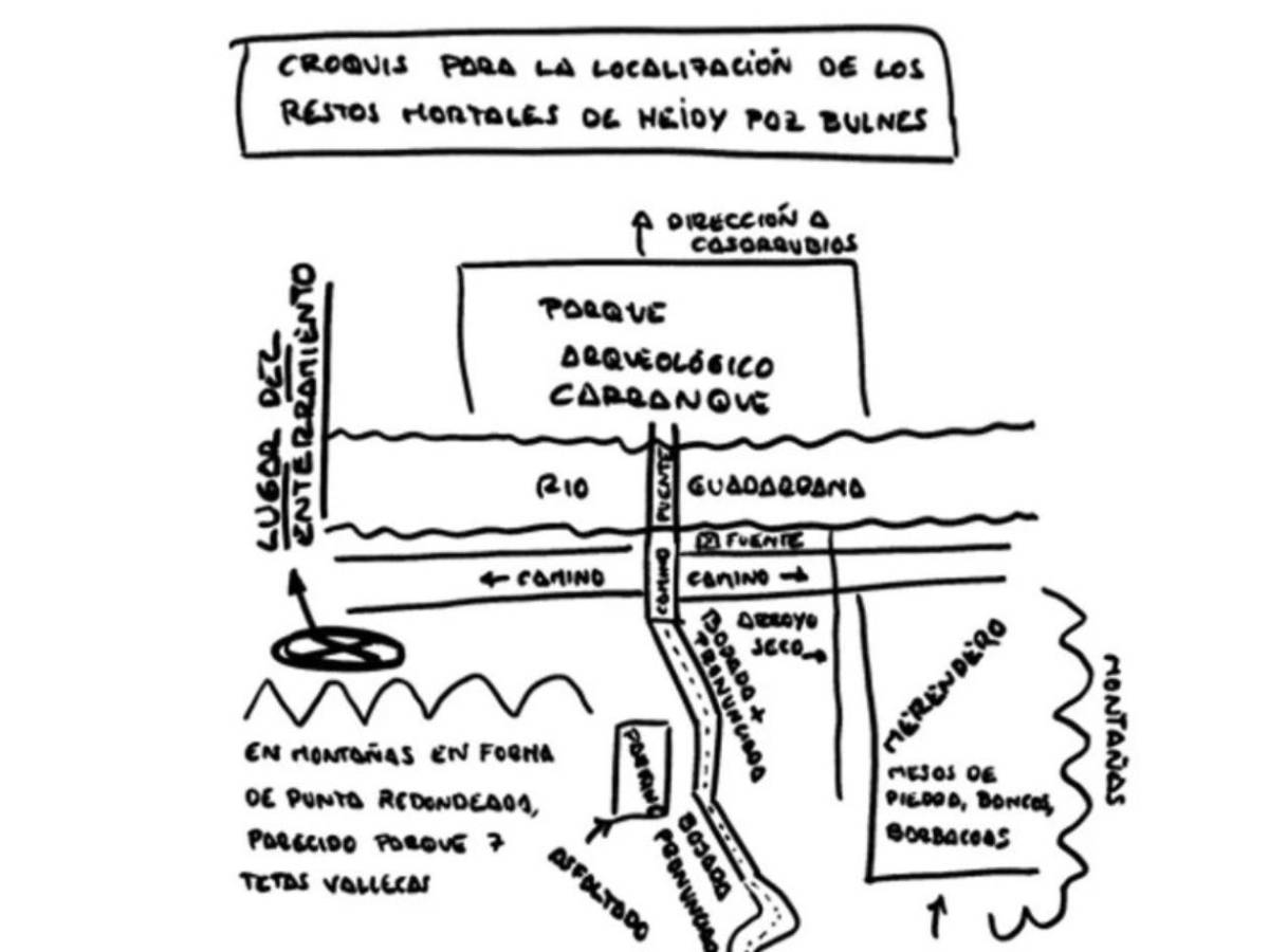 Así es el croquis del Rey del Cachopo; buscan la cabeza de hondureña asesinada