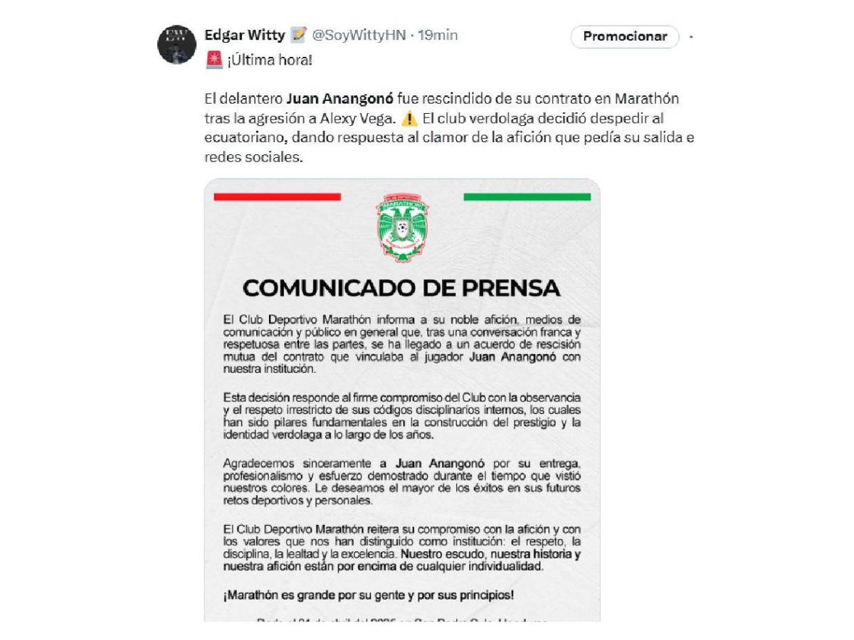 Reacción de la prensa hondureña tras salida de Anangonó del Marathón