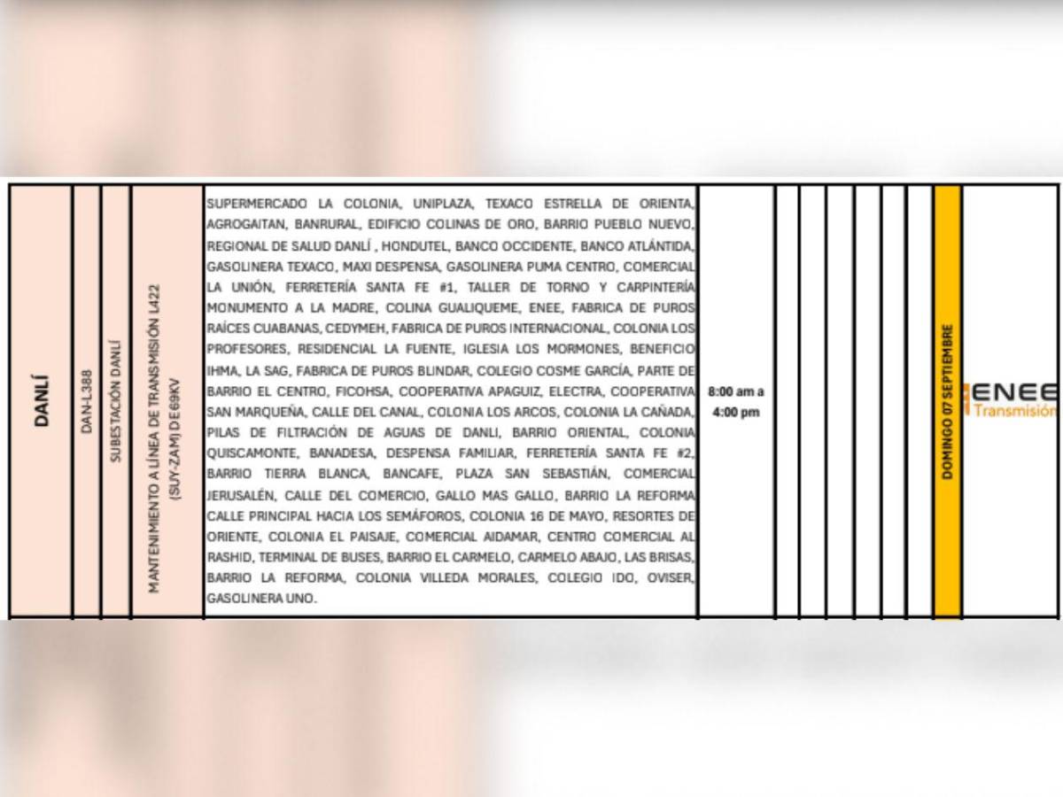 Domingo sin luz: Estas zonas de Honduras no tendrán energía este 7 de septiembre