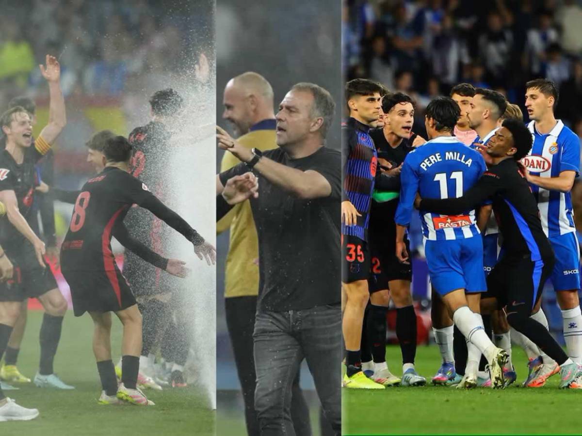 Barcelona campeón festeja, Espanyol encendió aspersores, bronca y la orden de Flick