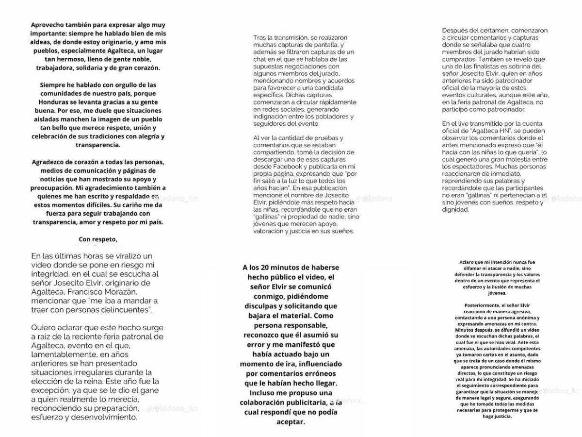 Tiktoker hondureño La Doña HN denuncia amenazas a muerte tras polémica en feria