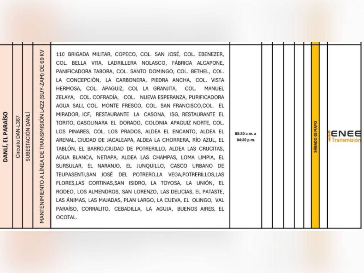 Apagones: extensa lista de sectores sin luz este sábado 3 de mayo en Honduras