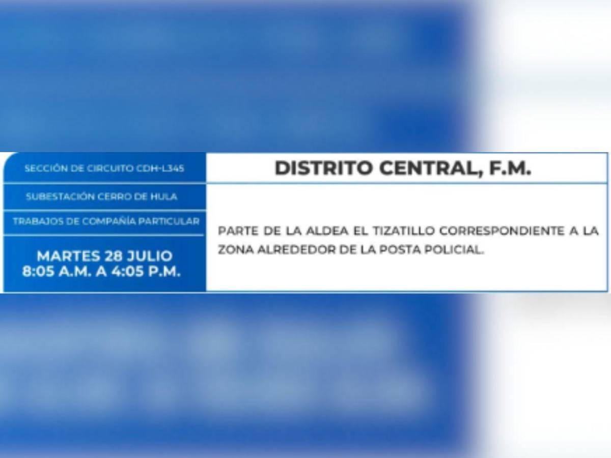 Amplios cortes de luz en estas zonas de Honduras este martes 28 de julio