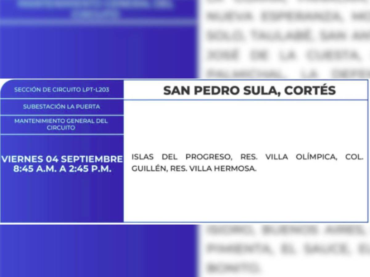 Zonas de Tegucigalpa, SPS y Comayagua que no tendrán luz este viernes 4 de septiembre