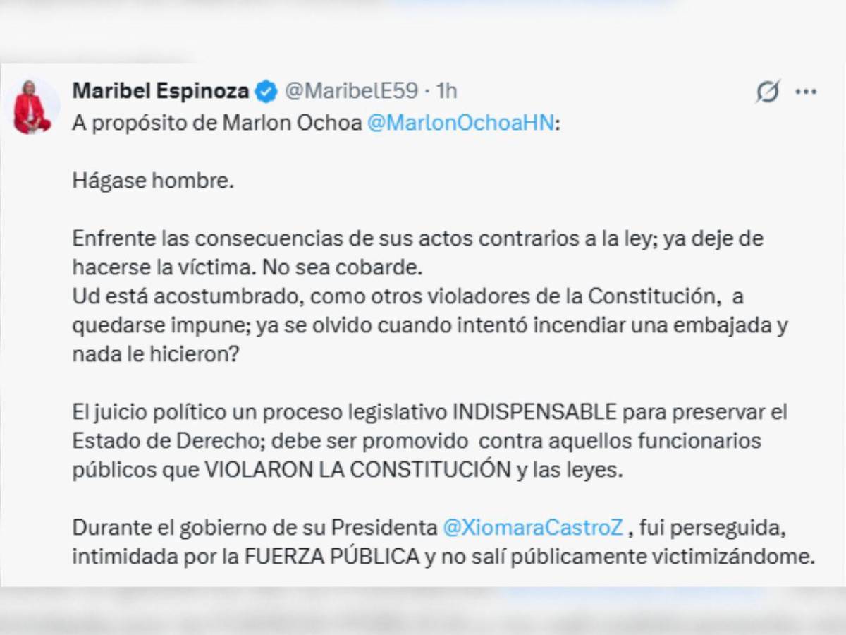 Maribel Espinoza a Ochoa tras denunciar un supuesto plan de asesinarlo: Hágase hombre