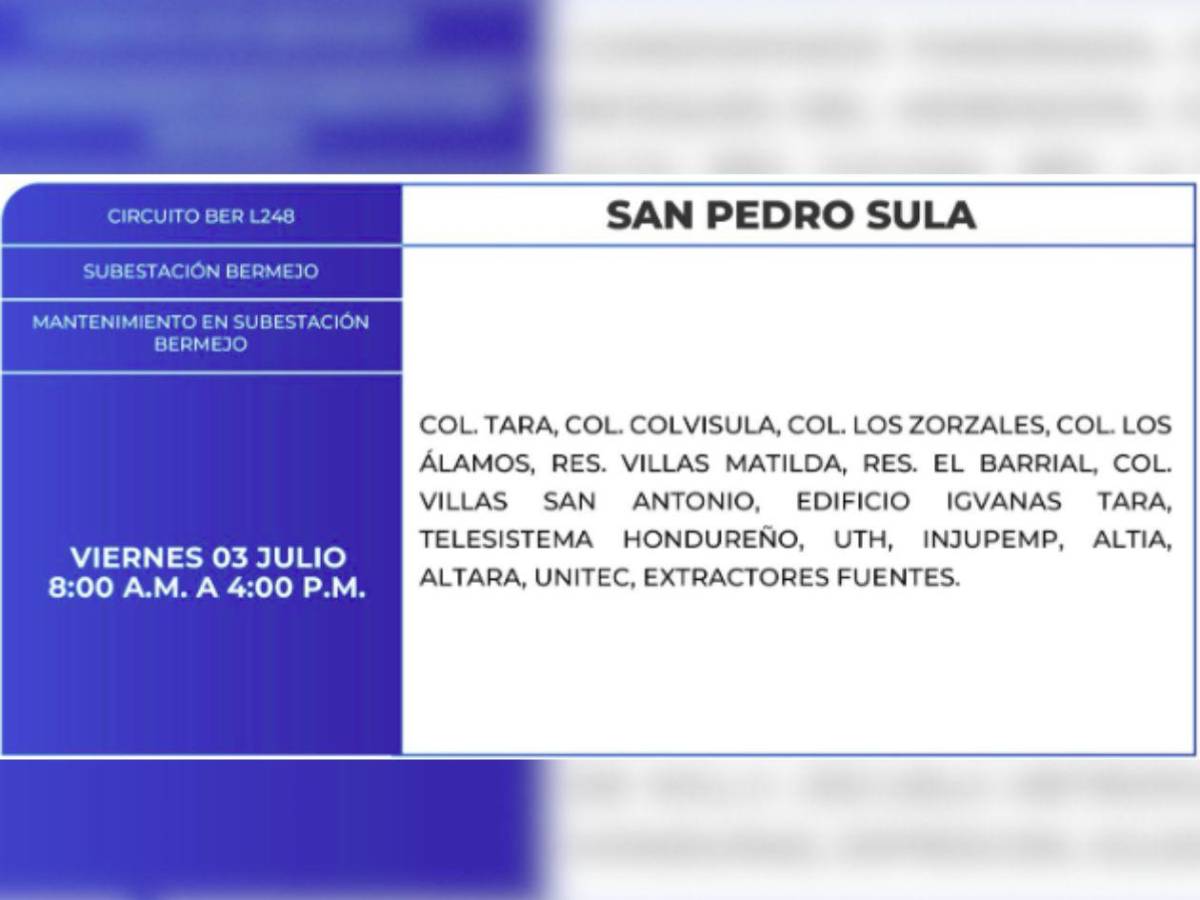 San Pedro Sula y otras ciudades de Honduras que no tendrán luz este viernes 3 de junio