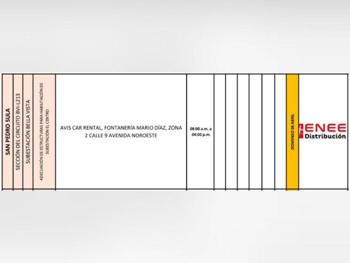 Cortes de energía en Honduras: ¿qué zonas no tendrán luz este domingo 6 de abril?