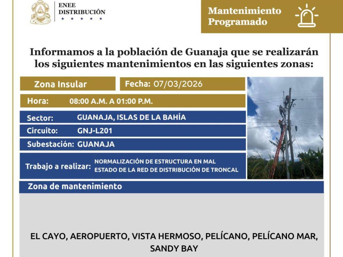 ¡Atención! Ocho horas sin luz en estos sectores de Honduras este sábado 7 de marzo
