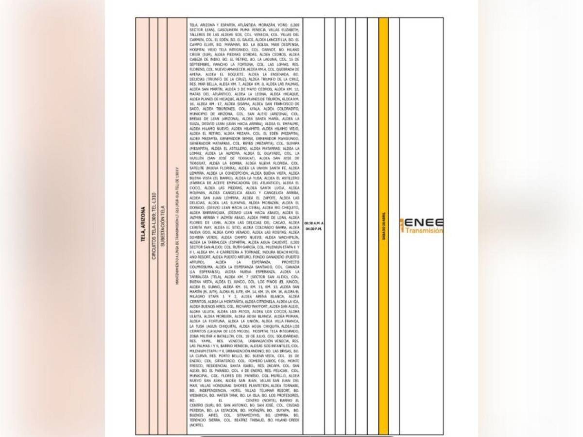 Enee anuncia masivos cortes de luz en Honduras este sábado 26 de abril