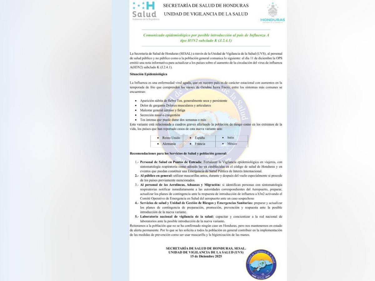 ¿Está preparado Honduras ante la posible llegada de la influenza A H3N2? Esto dicen la autoridades