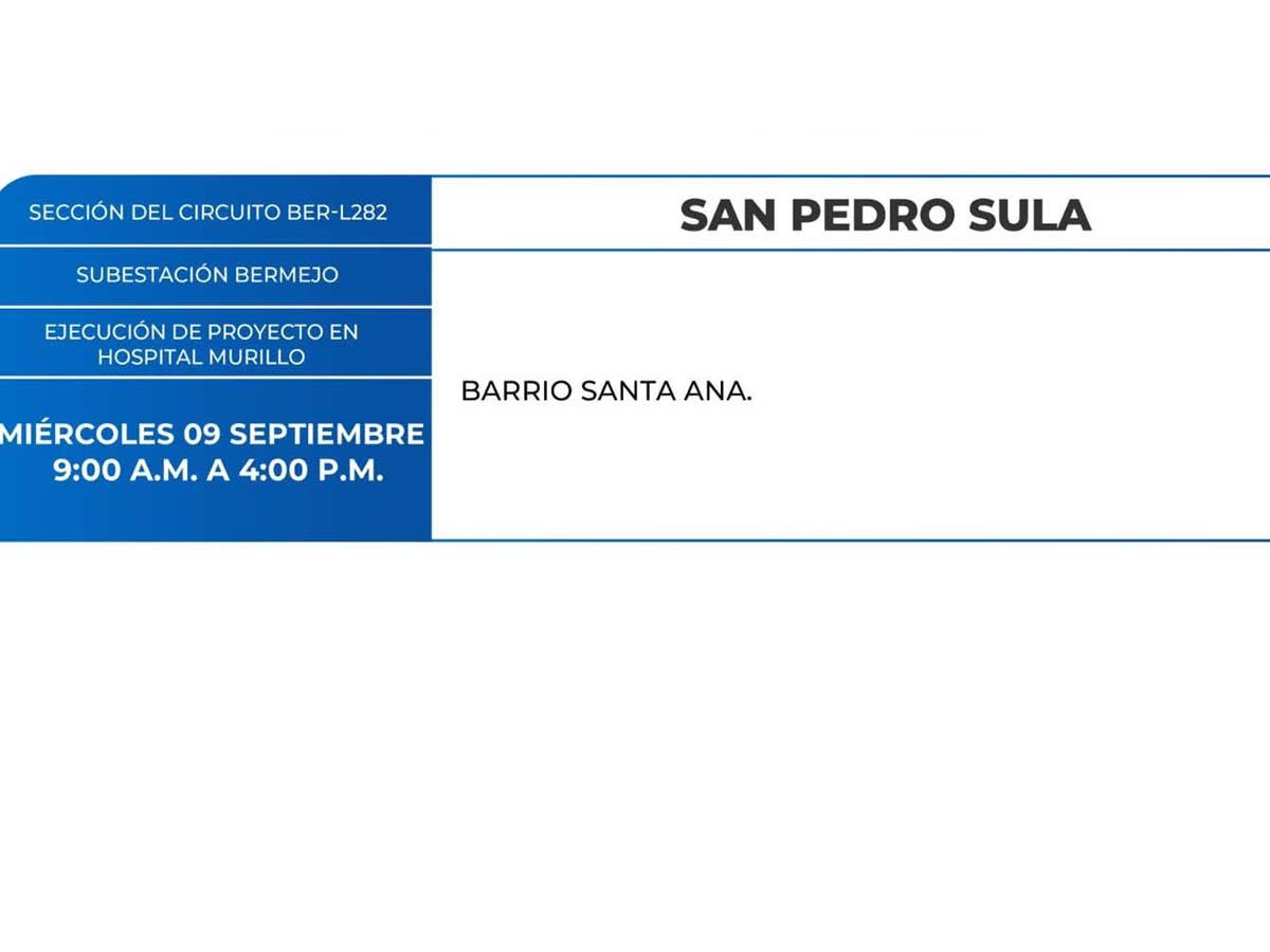 Cortes de energía de este miércoles 9 de septiembre en varias zonas de Honduras