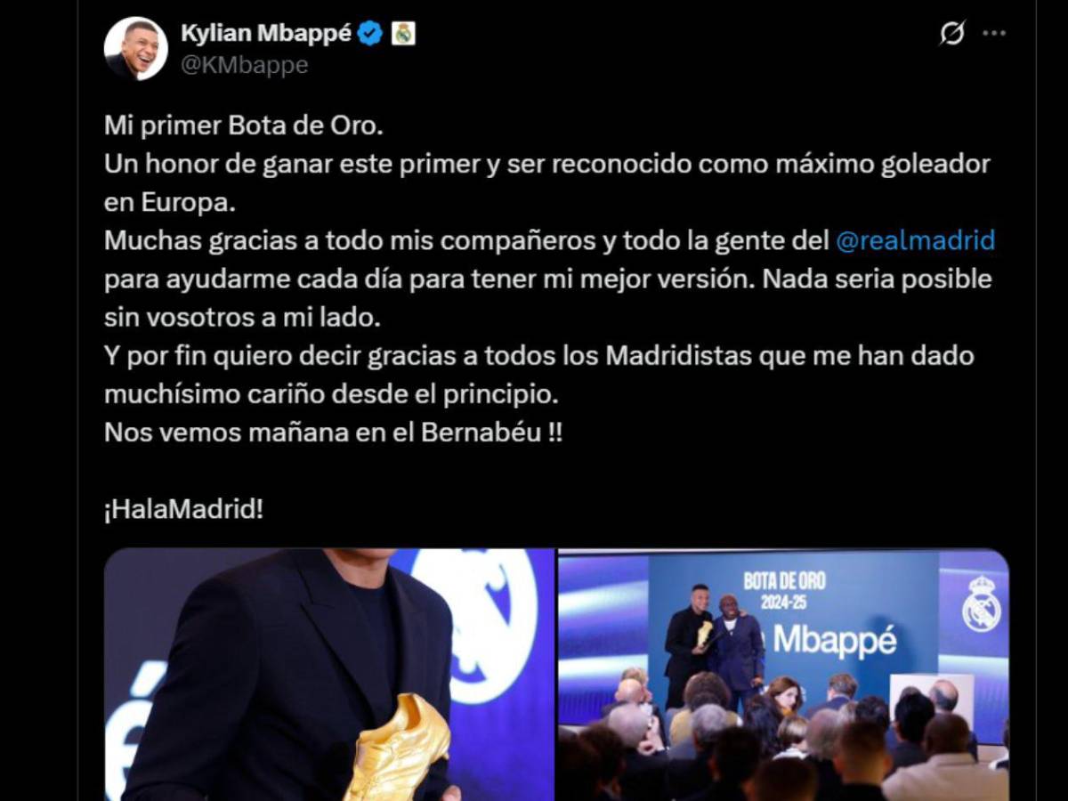 Mbappé recibe la Bota de Oro: lo que dijo y quiénes del Real Madrid lo acompañaron