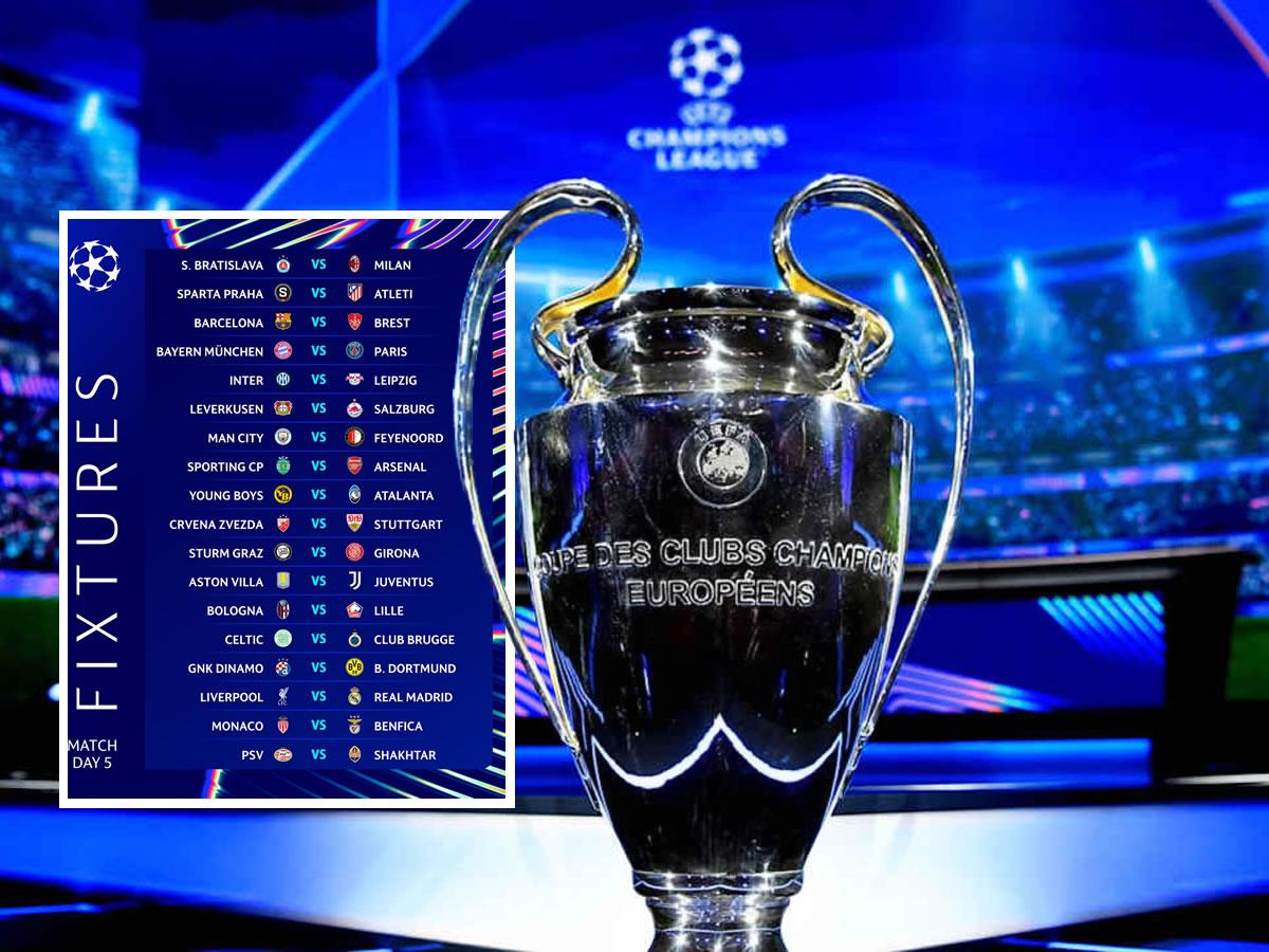 Partidos de Champions League por la jornada 5: días 26 y 27 de noviembre del 2024