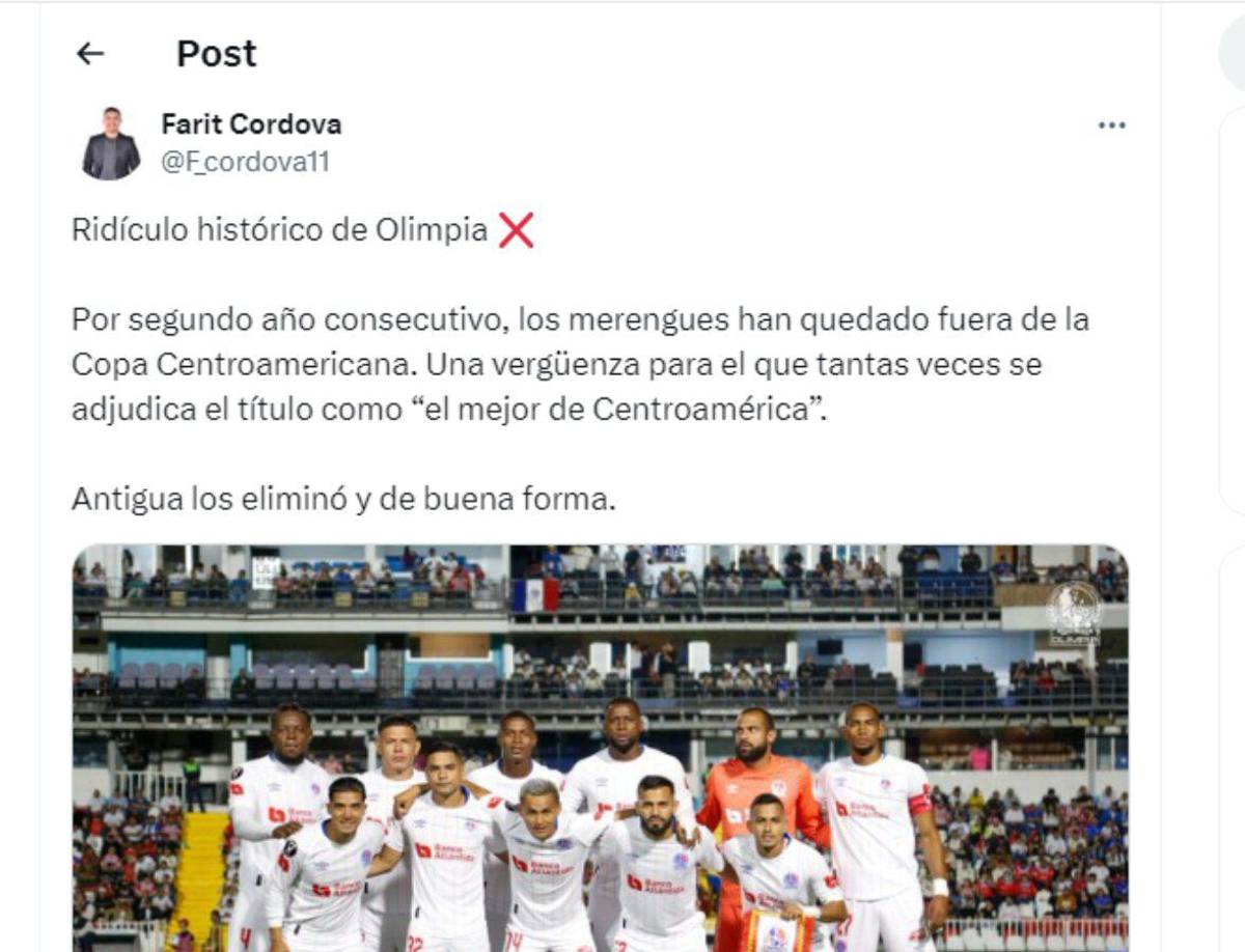 ”Ridículo histórico de Olimpia”, dijo Farit Córdova.
