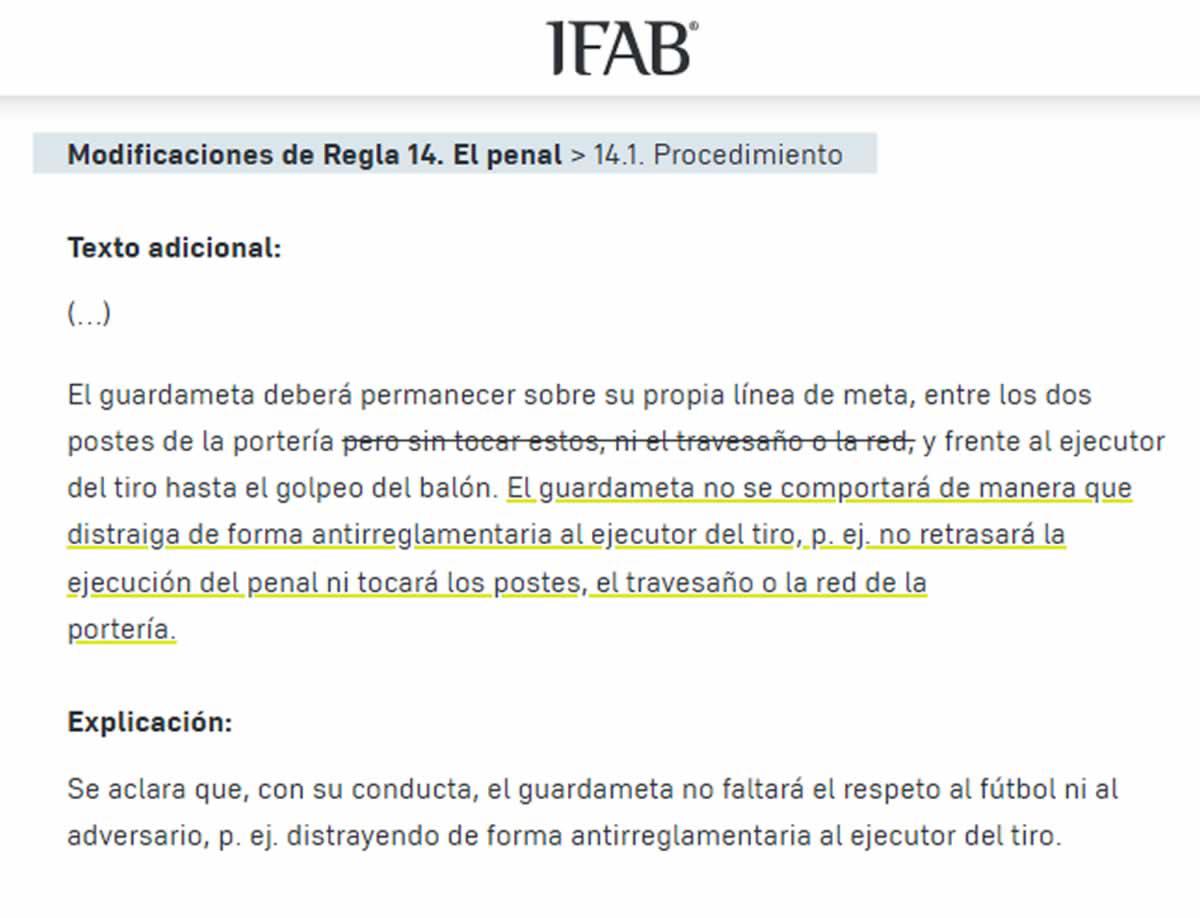 Así explica la International Board la nueva regla con el portero y los penales.