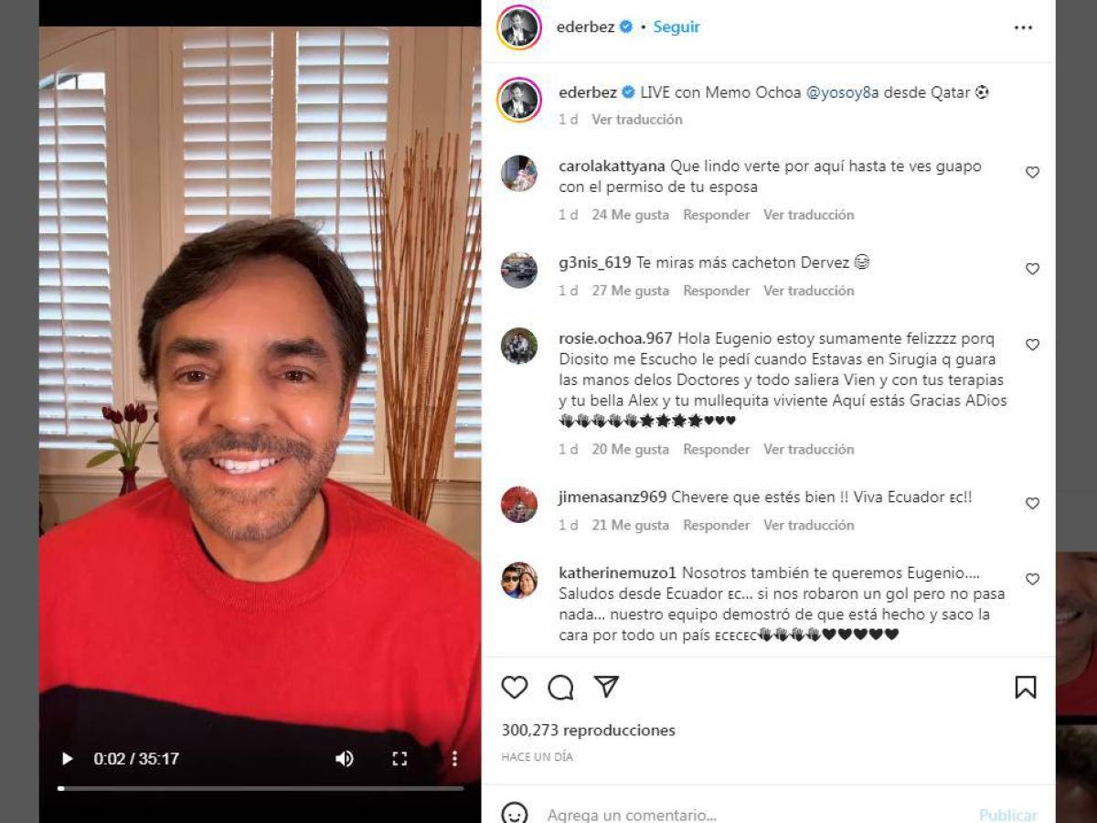 Eugenio compartió en Instagram un “live” con Memo Ochoa, en el que reveló que no podrá mover el brazo.