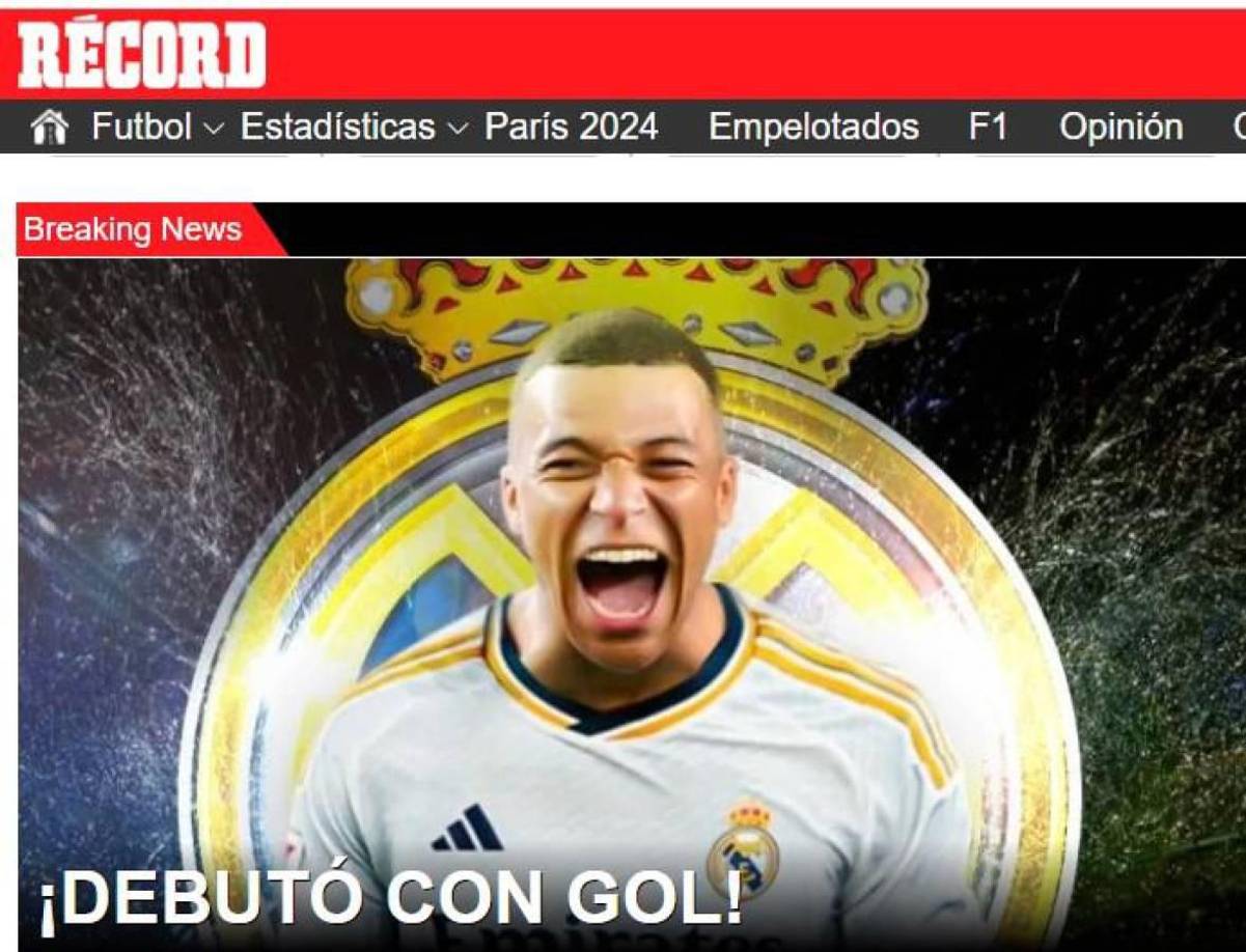 “Debutó con gol”, dice Diario Récord de México sobre Mbappé.