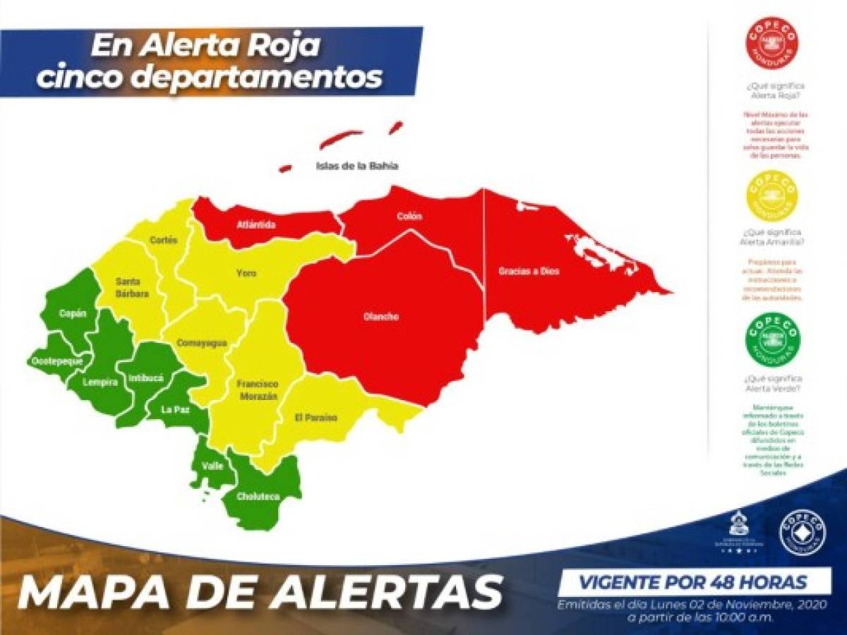 Huracán Eta: Copeco emite alerta roja para cinco departamentos de Honduras