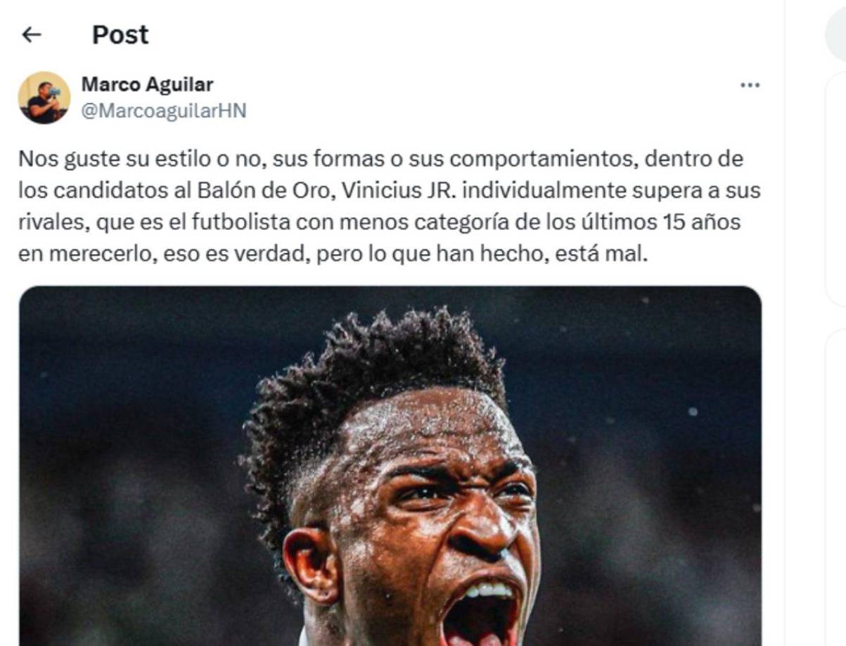 Marco Aguilar también dio su punto de vista sobre el Balón de Oro y el tema de Vinicius. 